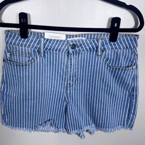NEW Judy Blue Sz L Blue White Striped Cut Off Raw Hem Boho Denim Jean Shorts